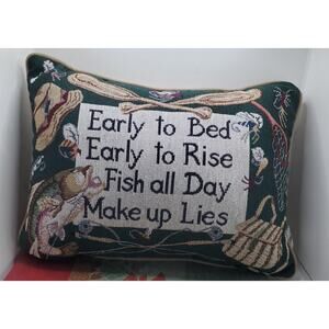 New Riverdale Fishing Tapestry Pillow Green Beige 11x15 Inches Made In USA